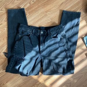 American Eagle black ripped mom jeans